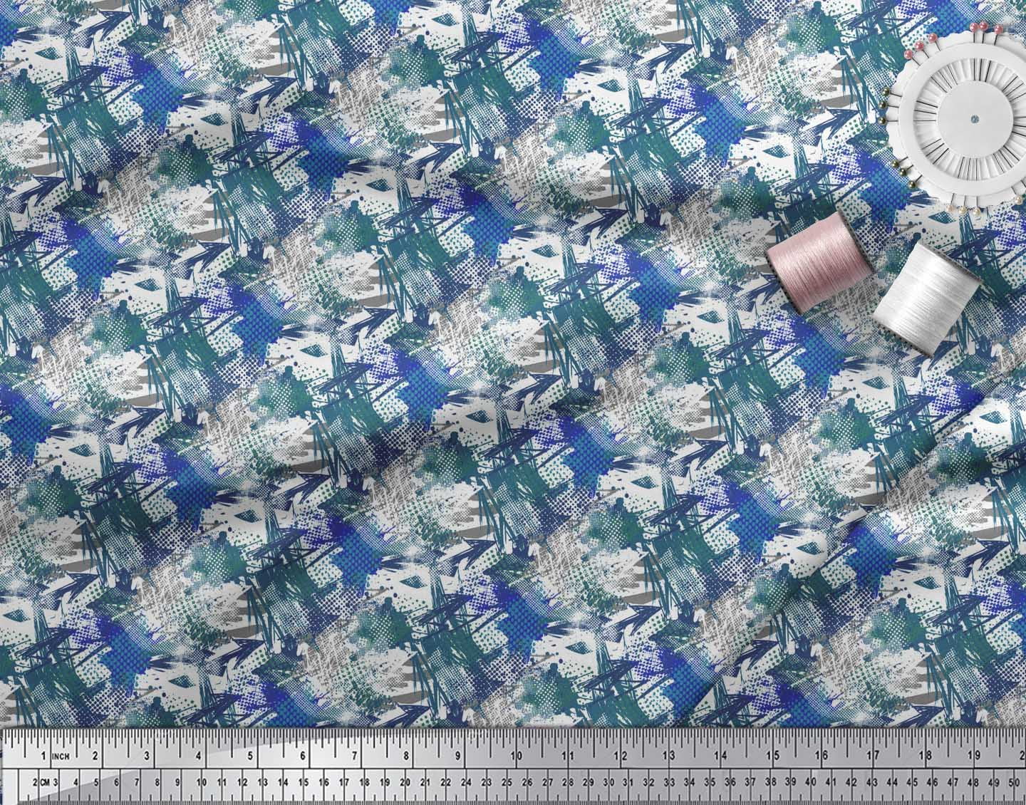 Soimoi Blue Cotton Voile Fabric Star & Brush Stroke Abstract Print Fabric by the Yard 56 Inch Wide