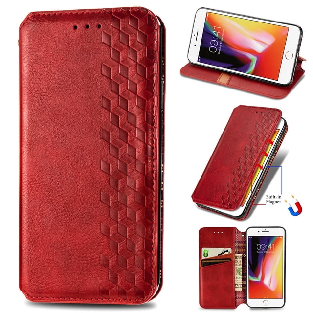 Étui pour iPhone 7 Plus à Rabat Portefeuille à Rabat Magnétique Protecteur - Rouge
