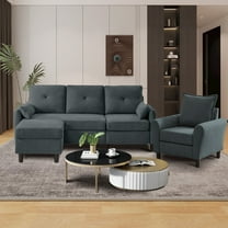 Soscana Living Room Furniture Set,Convertible Sectional Sofa with Storage Ottoman and Accent Chair,Modern Linen 4 Seat L Shaped Couch Sofa Set with Side Pocket for Living Room,Office,Apartment,Studio