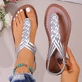 thumbnail image 2 of hoksml Women's Braided Thong Flat Sandals Open Toe Slingback Bohemian Summer Beach Shoes for Ladies, 2 of 9