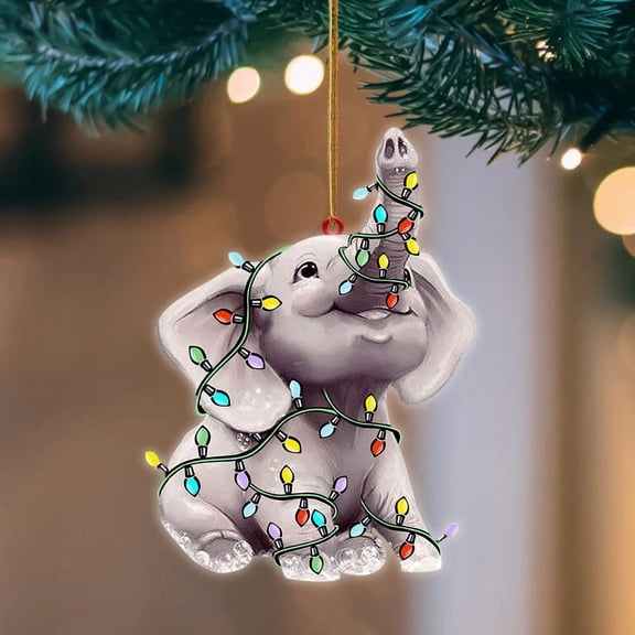 Elephant Christmas Ornament, Acrylic Plexiglass with Lights