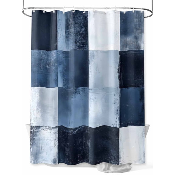 Shower Curtain Splicing Geometric Plaid Shower Curtains for Bathroom, Waterproof Polyester Shower Curtain Set with Hooks, Standard Size 72" x 72" Blue Checkered
