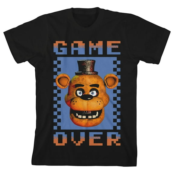 Five Nights At Freddy's Freddy Head Game Over Text Boy's Black T-shirt-XL