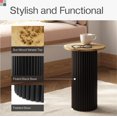thumbnail image 6 of Round Fluted Accent Side Table - Drink Table - Living Room Furniture (Two-Tone Burl Wood Veneer with Black Base), 6 of 7