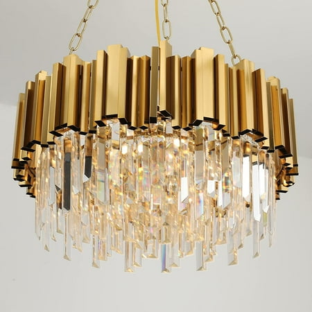 

Modern Chandeliers Crystal with Light Gold Crystal Chandelier Hanging Ceiling Light Fixture 9 Lights Chandelier Modern Crystal Round Pendant Light Fixture Dining Room Living Room Bedroom W22in