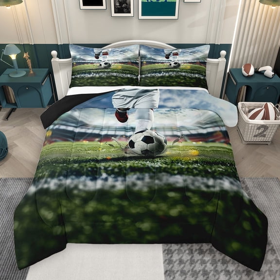 Homewish Soccer Gamer Bedding Comforter Set 2pcs for Boys,Sport Theme Twin Comforter Sets Microfiber,Ball Gaming Breathable Bedding Set,Microfiber Bedroom Decor,Reversible