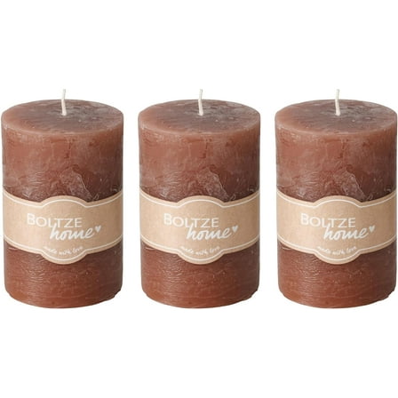 3-Piece Taupe Pillar Candles with 45-Hour Burn Time, Unscented, Marbled