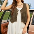 thumbnail image 4 of Yigetop Fringe Vest Women Fringe Vest Women Faux Suede Open-Front Vintage Vest Sleeveless 70S Hippie Clothes Boho Western Jacket Fringe Tops for Women Coffee L, 4 of 9