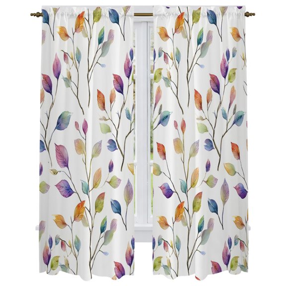 Colorful Leaves Kitchen Curtain for Berdoom Living Room Cafe 72 Inch Length, Farmhouse Branches Botanical Tiers Curtains Light Filtering Drapes Rod Pocket Window Treatment 2 Panels 52"Wx72"L