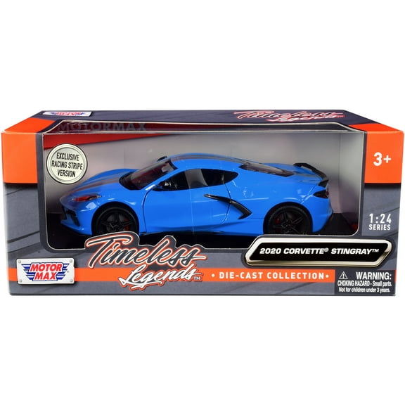 2020 Chevrolet Corvette C8 Stingray Blue with Silver Racing Stripes "Timeless Legends" 1/24 Diecast Model Car by Motormax
