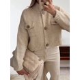 thumbnail image 6 of Women Trendy Button Up Sweater Jackets Mock Neck Long Sleeve Loose Fit Chunky Knit Outwear Coats Apricot XL, 6 of 7