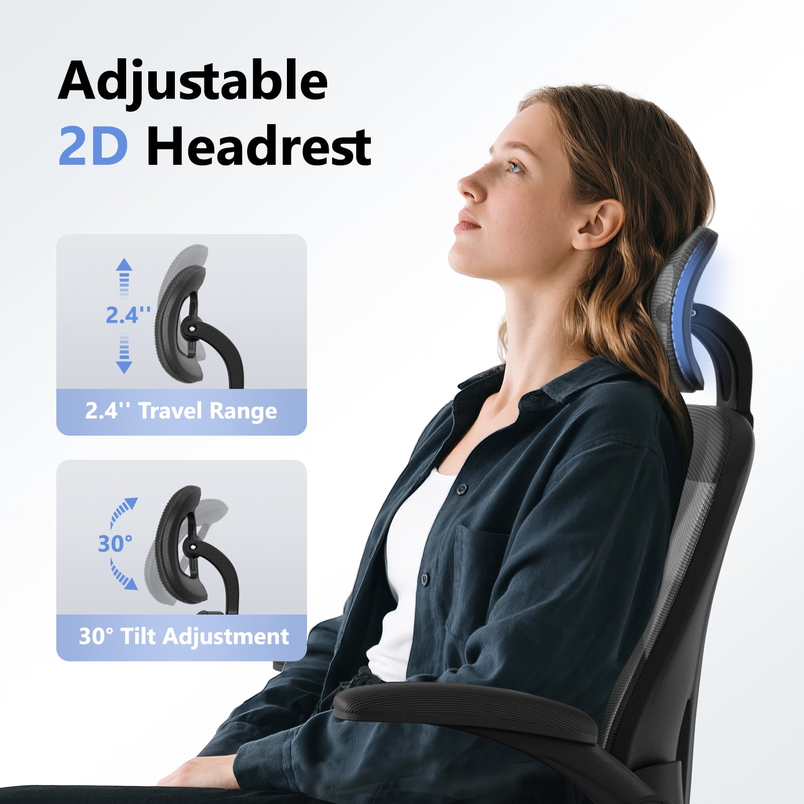 HomeZeer Desk Chairs with Wheels, Mesh Office Chair with Lumbar Support, Ergonomic High Back Office Chair with Adjustable Headrest, Task Chair Flip-up Arms, Executive Office Chair Home Office, Black