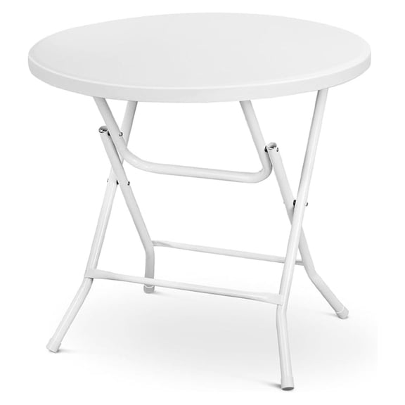 31.5 Inch Round Folding Table with Carry Handle, Portable Heavy Duty Plastic Utility Table with Steel Legs for Party, Wedding, Camping, Indoor, Outdoor Event, White