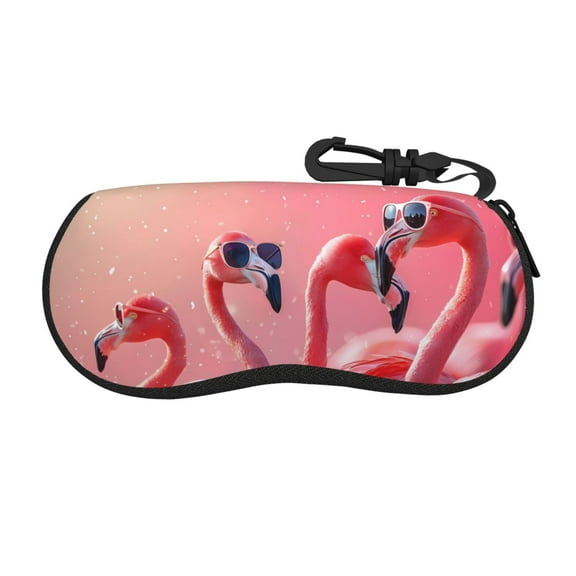 KLL Cool Flamingos Sunglasses Scene Print Eyeglass Case for Men & Women's Classy Travel Eyewear Holder Case Zipper Eyeglasses Case With Hook
