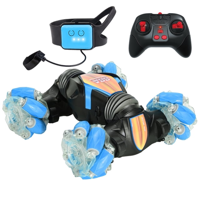 Blue Gesture Sensing Remote Control Stunt Car Led Light Up Twisting Vehicle With 360 Degree Rotation 10.43X3.74X8.07 Inches 1.90 Lbs