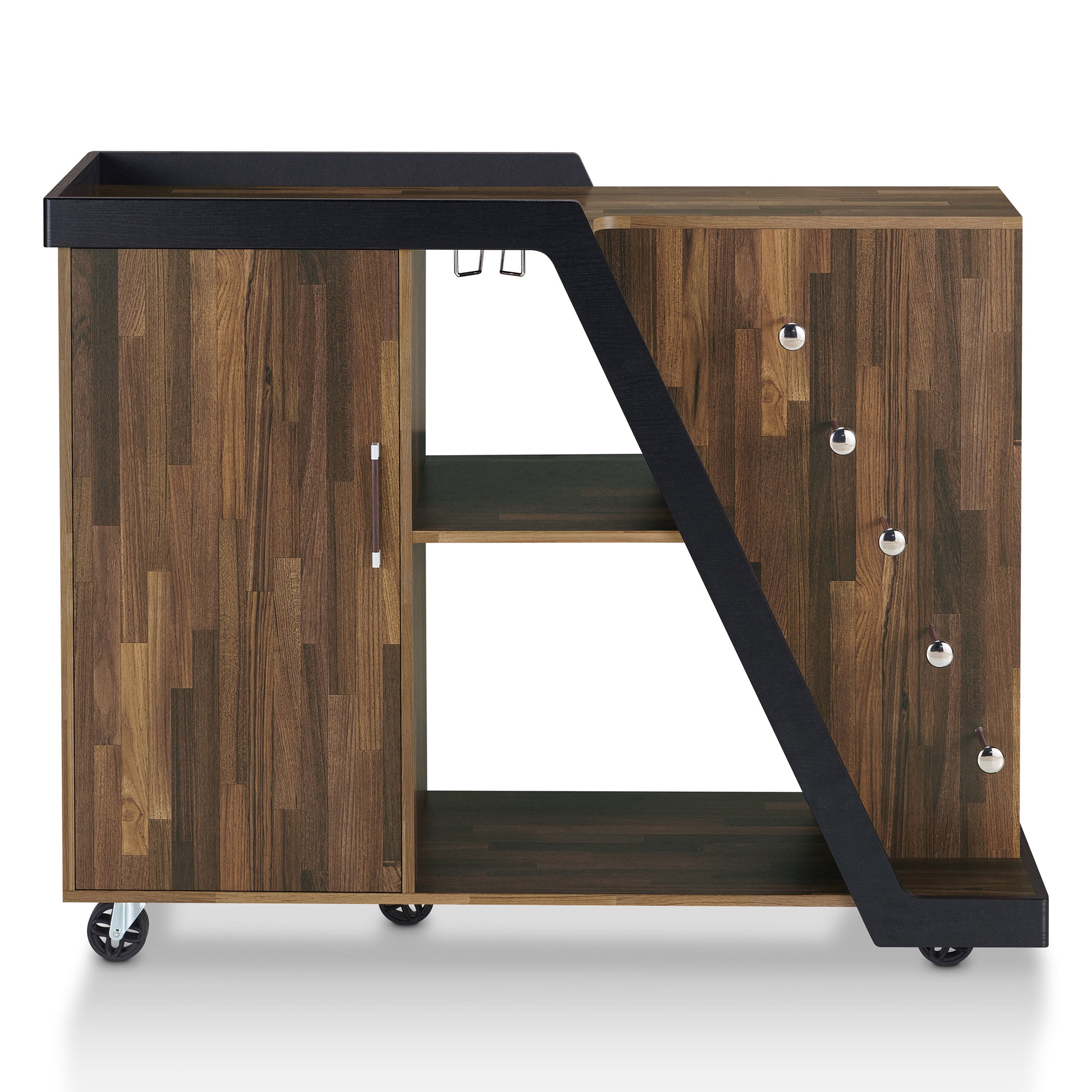 24/7 Shop At Home Levi Wood Mobile Bar Buffet, Light Hickory