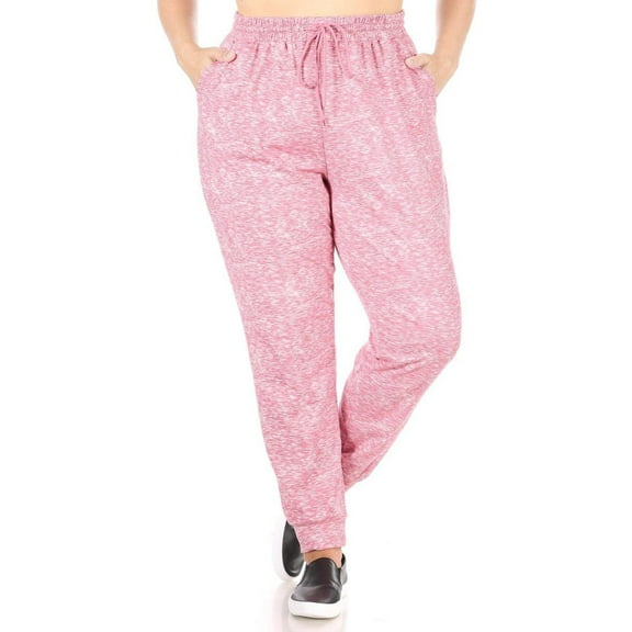 Plus Size Soft Brushed Fleece Lined Sweatpants - Pink Space Dye