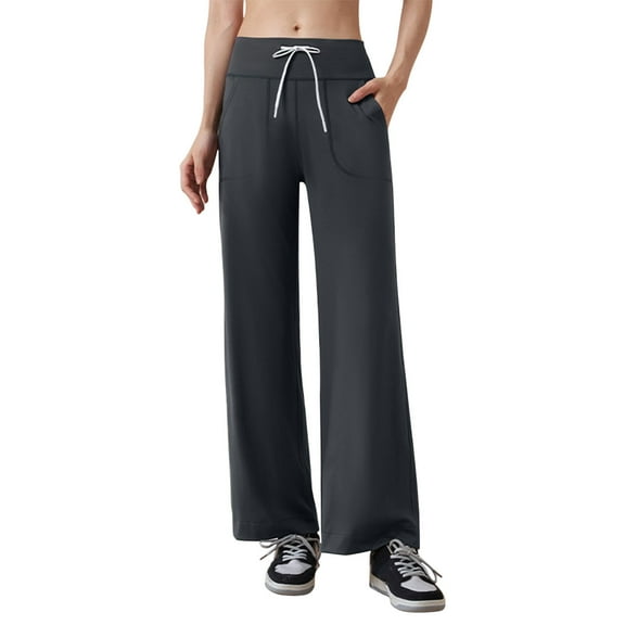 biudgviw Womens Wide Leg Pants Pull on Drawstring Waisted Yoga Pants with Pockets Comfotable Pajama Bottoms Baggy Soft Lounge Trousers