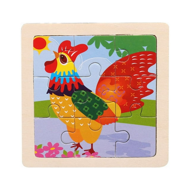 Nueve~Piezas Rompecabezas De Madera Coche De Animales De Dibujos animados Rompecabezas De Madera Educación Infantil Puzzle Educativo 2~5 Años Juguete De Madera