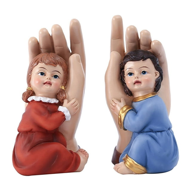 2 Piezas De 12.5 Cm Estatua De Niño Y Niña De Niño Y Niña Adorno De Escritorio Religioso