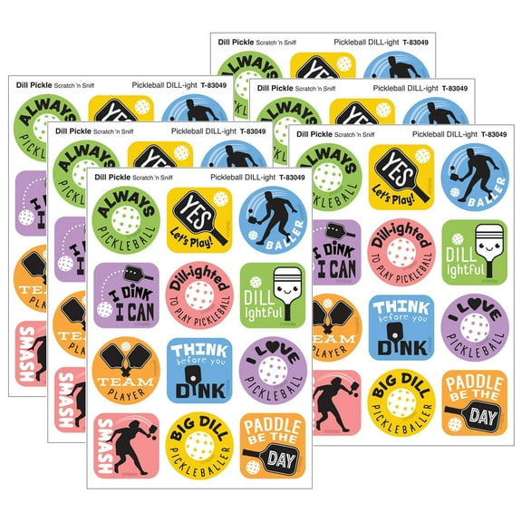 TREND Pickleball Pride, Dill Pickle Scent Scratch 'n Sniff Stinky Stickers, 48 Per Pack, 6 Packs