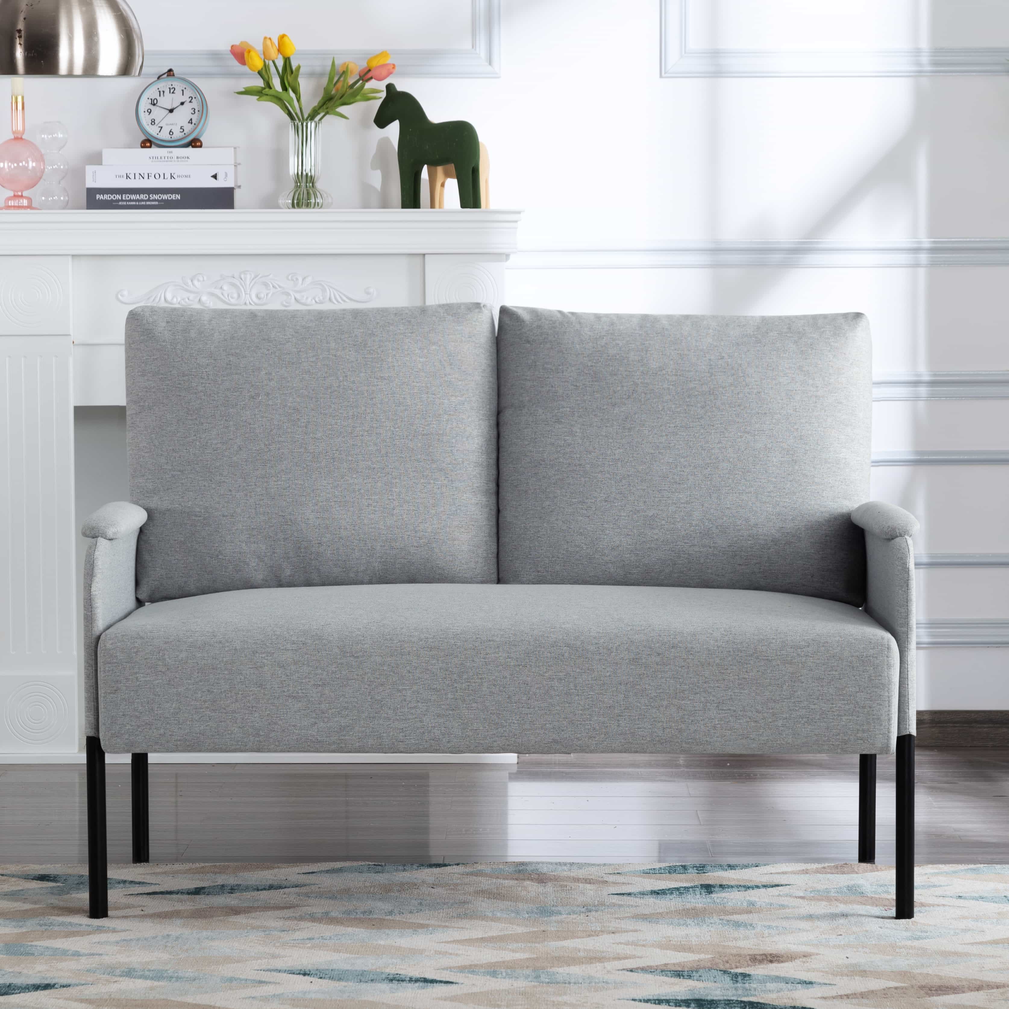 BSHTI Linen Blend Upholstery Loveseat Couch,2 Seating,Metal Frame,High-density Fam Seat Loveseat,Well in Apartments or Rooms with Limited Space(Light Gray)