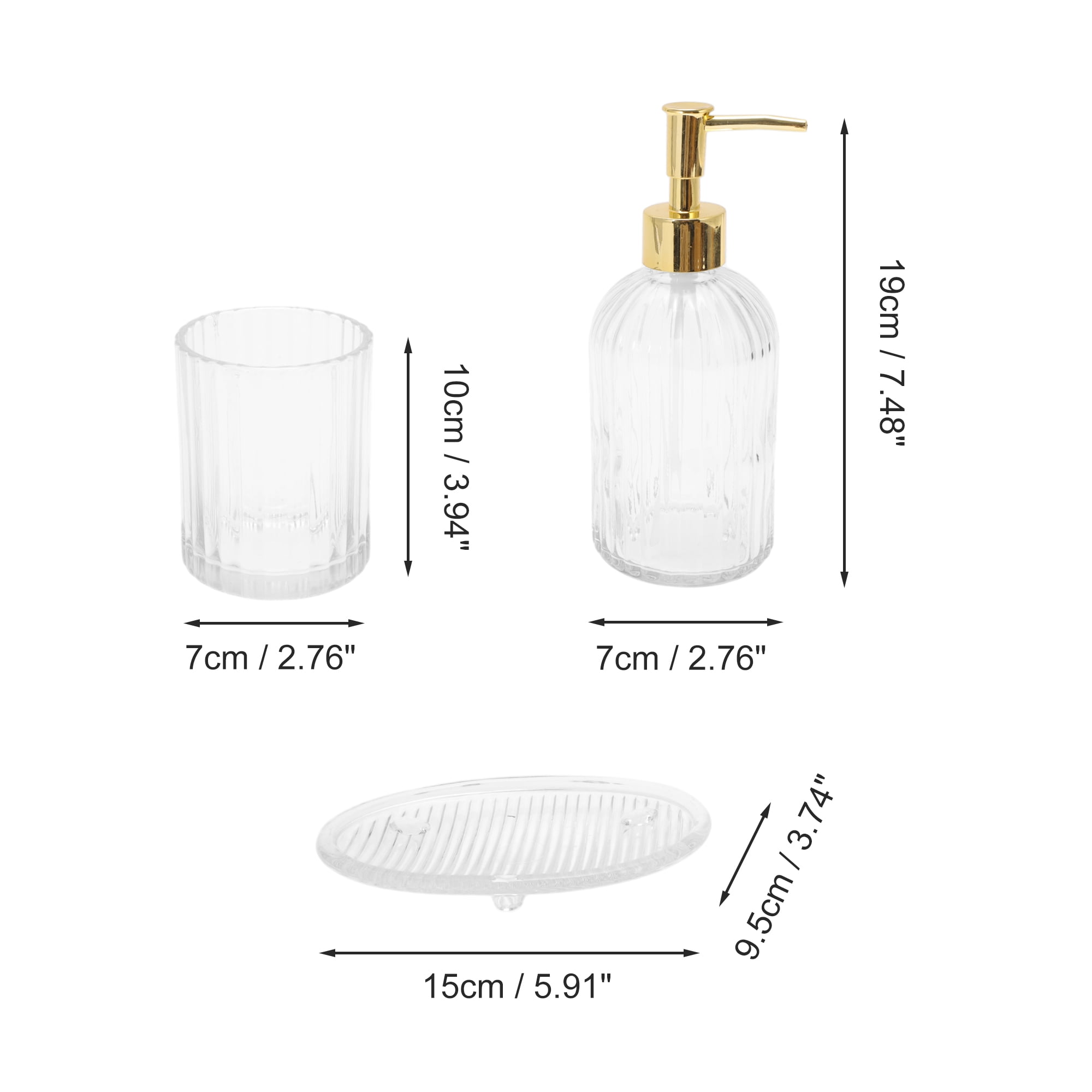 Unique Bargains 3Pcs Reusable Stripes Bathroom Accessories Set Clear