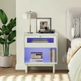 thumbnail image 6 of CLIPOP LED Nightstand Set of 2, White Bedside Table with Drawer, Solid Wood Legs, Fluted Glass Night Stand for Bedroom, Small Space, 6 of 10