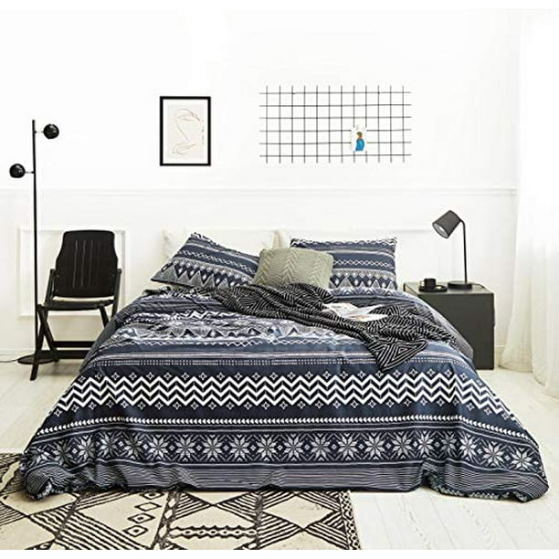 Susybao 3 Piece Duvet Cover Set 100 Cotton King Size Navy And White Bohemian Geometric Bedding Set 1 Tribal Print Duvet Cover With Zipper Ties 2 Pillowcases Luxury Quality Soft Comfort Walmart Com Walmart Com