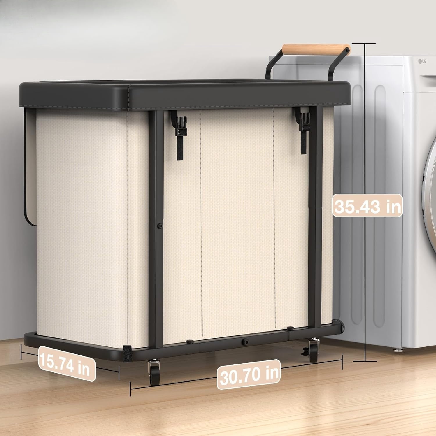 60 Gal (230L) Laundry Hamper 3 Section with Lid, Leather Patchwork Laundry Sorter with Rolling Lockable Wheels and Handle, Laundry Basket Organizer for Laundry Room, Bedroom and Bathroom