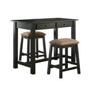 GTU Furniture 3-piece Black Counter High Bar Set Includes Drawer Table and Two Backless Barstools with Frbaic Seat