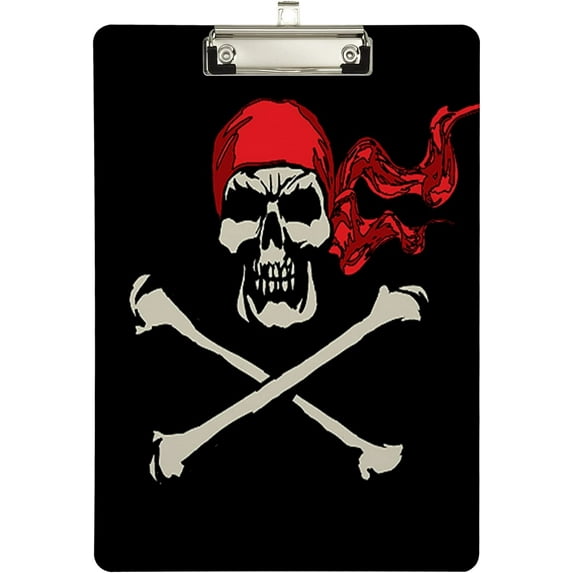 FMSHPON Piracy Symbol in Red Scarf Clipboard Hardboard Wood Nursing Clip Board and Pull for Standard A4 Letter 13x9 inches