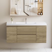 Modern 48" Wall-Mounted Bathroom Vanity in Natural Oak with Resin Top Basin
