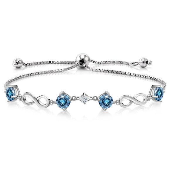 Gem Stone King 925 Sterling Silver Bracelet Persian Blue and White Moissanite (2.07 Cttw)