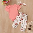thumbnail image 2 of Douhoow Baby Girl Solid Color Ruffle Sleeve O-neck Jumpsuit Floral Print Long Pants 2PCS Clothes, 2 of 6