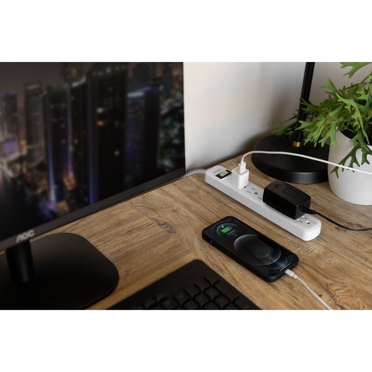6-Outlet Surge Protector Power Strip with Braided Cord, White photo 5