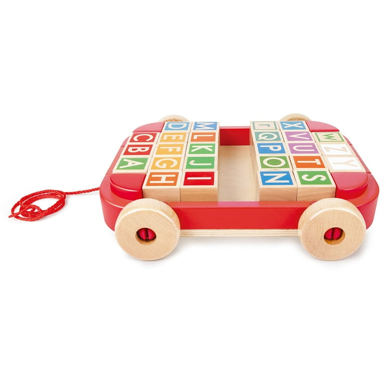 Hape: Pull-Along Cart With Stacking Blocks Wooden Toy, ABC
