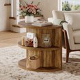 thumbnail image 3 of Tribesigns Half Round Side Table, 3-Tier Farmhouse Wooden End Table with Storage Shelves, Semi Circle Fluted Nightstand for Living Room, Bedroom, Brown, 3 of 22