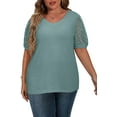 thumbnail image 3 of JWD Plus Size Tops For Women Summer Blouse Waffle Knit Short Lace Sleeve Shirts Plus Size Womens Clothes, 3 of 5