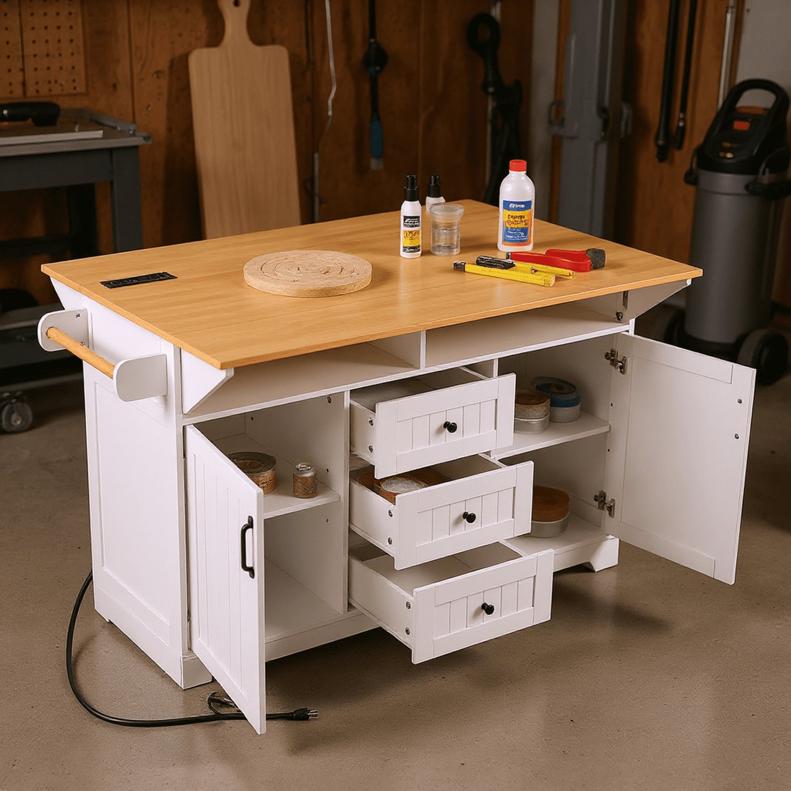 Homy Casa Rolling Large Garage Storage Cabinet with Dual Drop Leaves, Power Outlets for Office Gym, School
