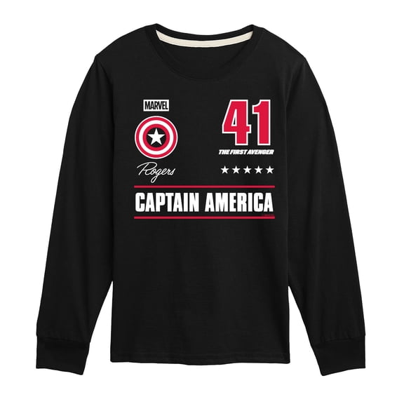 Captain America - Jersey - Youth Boys Long Sleeve Graphic T-Shirt
