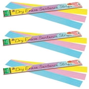 Pacon Dry Erase Sentence Strips, 3 Assorted Colors, 1-1/2" X 3/4" Ruled, 3" x 24", 30 Per Pack, 3 Packs
