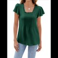 thumbnail image 1 of Blusas Tipo Túnica Plisadas de Verano para Mujer, con Volantes, Cuello Cuadrado, Color Liso, para Vacaciones, Corta. Verde Oscuro XXL, 1 of 10