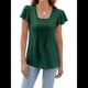 thumbnail image 1 of Blusas Tipo Túnica Plisadas de Verano para Mujer, con Volantes, Cuello Cuadrado, Color Liso, para Vacaciones, Corta. Verde Oscuro M, 1 of 10