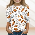 thumbnail image 2 of T-Shirts for Girls Ages 4-12 Easter Bunny & Egg Print 3/4 Sleeve Round Neck Spring 2026 Tops White 110, 2 of 5
