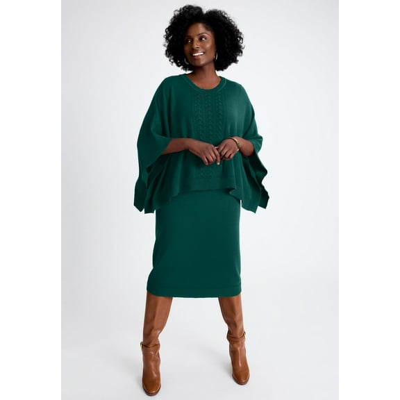 Jessica London Women's Plus Size Cable Knit Cape Sweater Dress