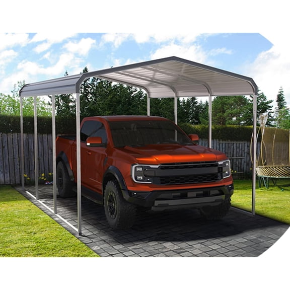 10x15 FT Metal Carport, Heavy-Duty Galvanized Steel Roof & Frame, Outdoor Storage Shed Car Shelter Canopy for Pickup Truck Boat Tractor – Grey