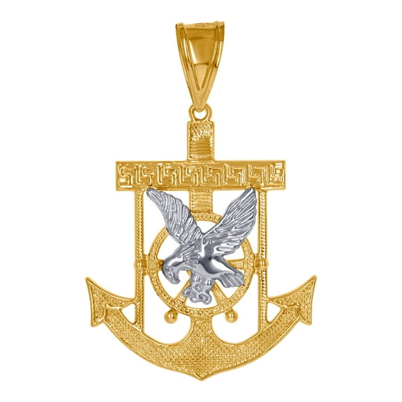 10k Gold Two-tone Dc Mens Nautical Ship Mariner Anchor Cross Eagle Height 40.9mm X Width 10.1mm Religious Charm Pendant