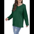thumbnail image 1 of Blusas de Mujer de Larga con Cuello en V, Túnicas Casuales, Camisas Básicas, Blusas Holgadas Verde M, 1 of 7