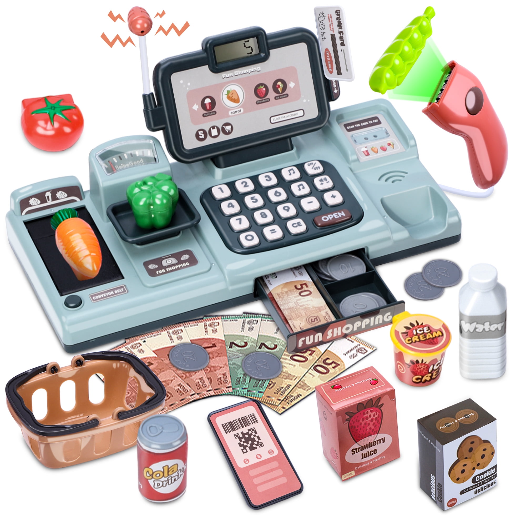 Wisairt Cash Register for Kids, Toy Cash Register with Scanner Voice